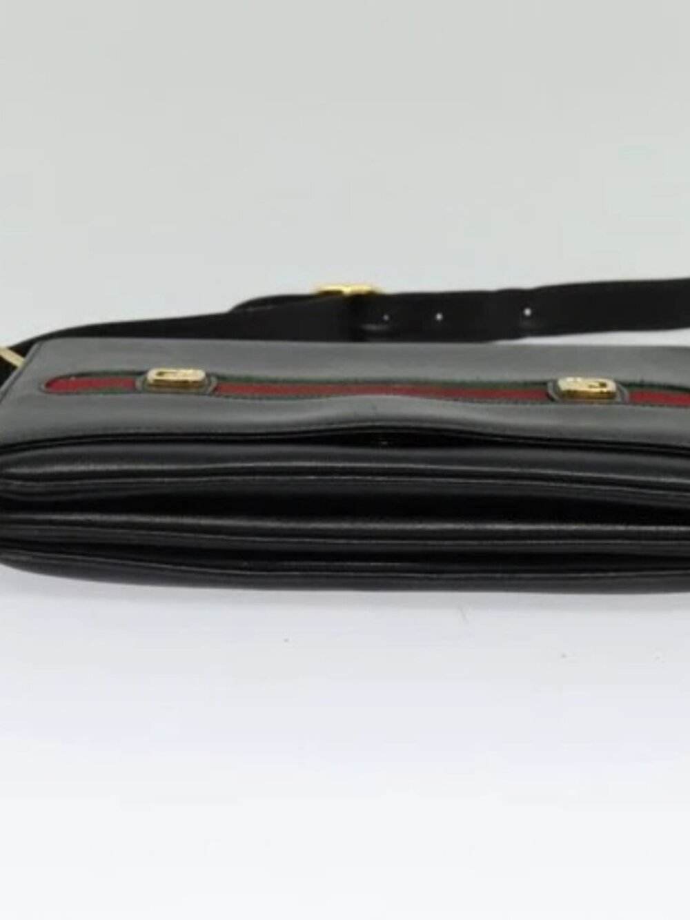 GUCCI Web Sherry Line Shoulder Bag Leather Black Gold Auth ep9327 - Picture 5 of 16